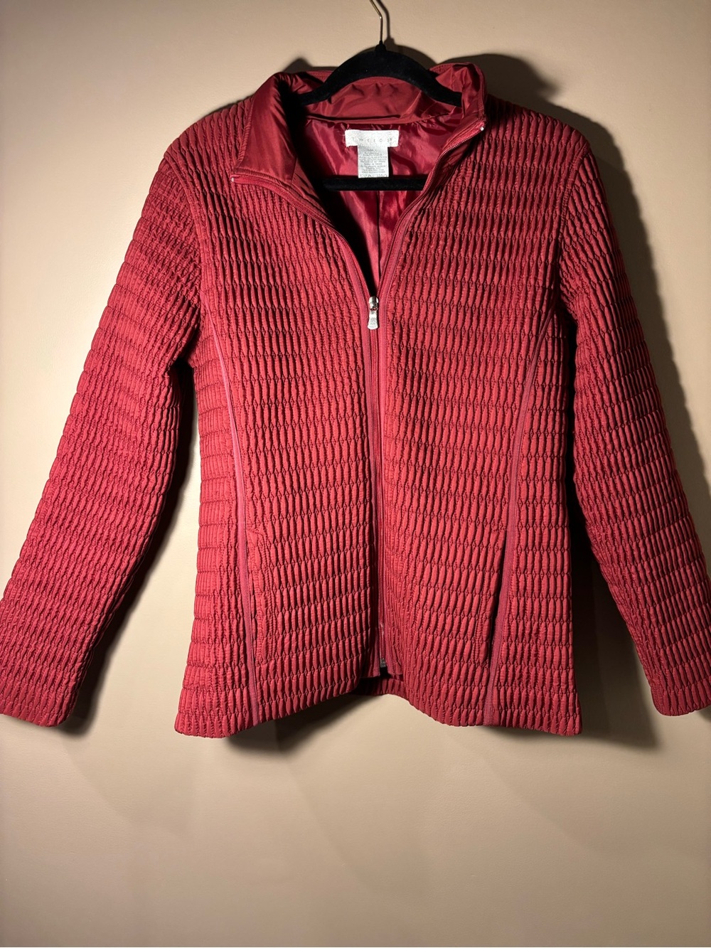Vintage Tweeds Quilted Zip-Front Puffer Jacket - Red